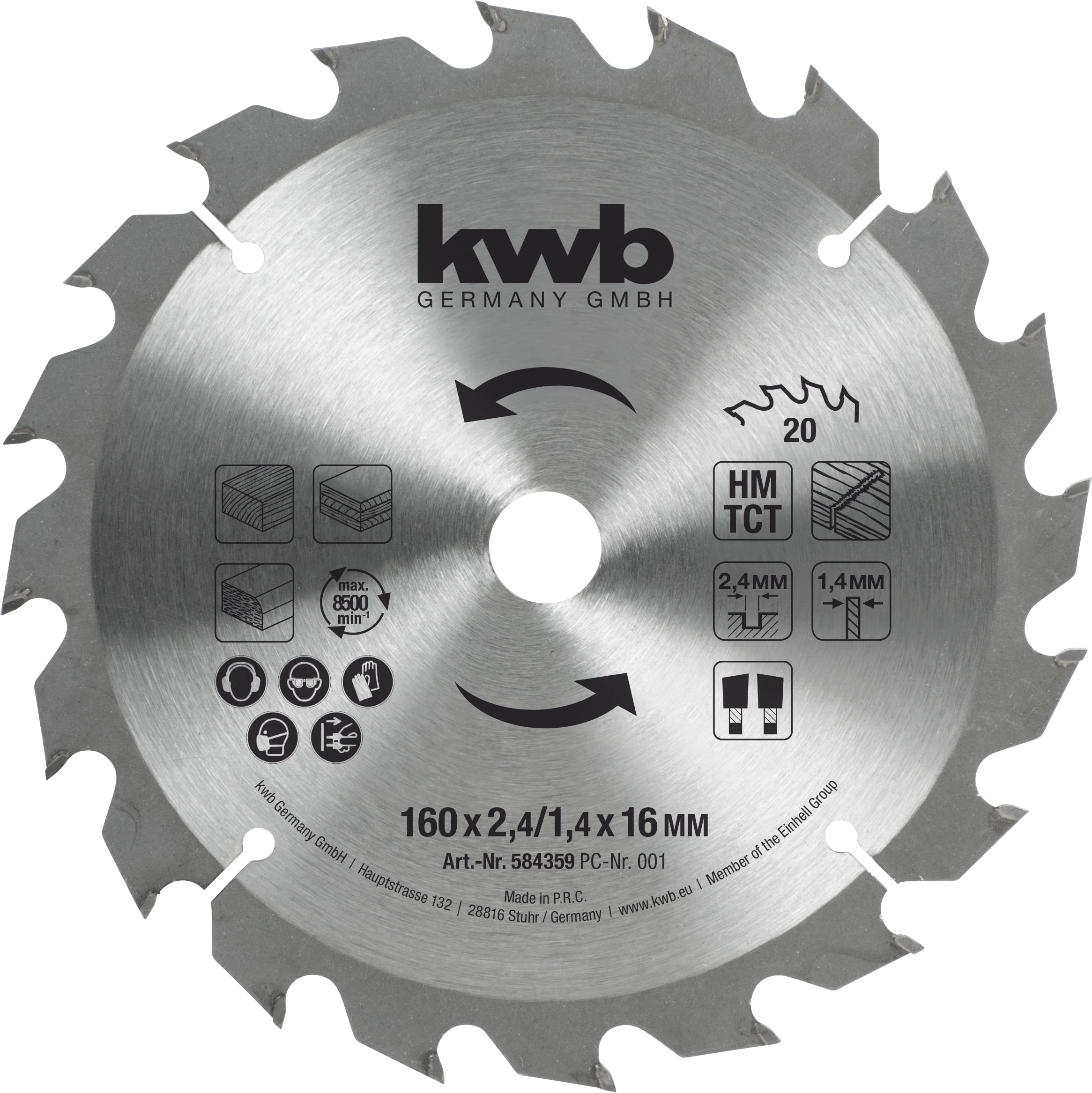 kwb Circular Saw Blade 160 x 16 mm Fast Cut Medium Grade Saw Blade Suitable for Soft and Hardwood, Carpentry Board and Chipboard