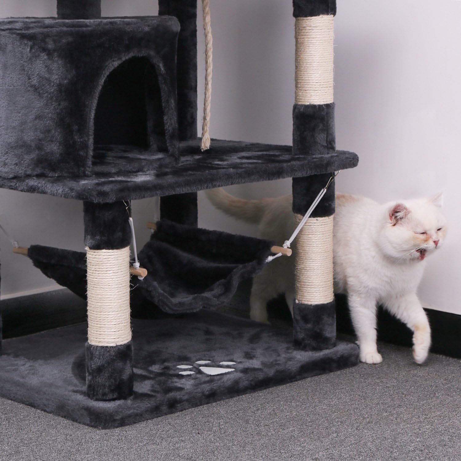BEWISHOME Cat Tree Condo Tower Kitten Furniture Activity Center Pet Kitty Play House with Sisal Scratching Posts Perches Hammock Grey MMJ01B : Pet Supplies