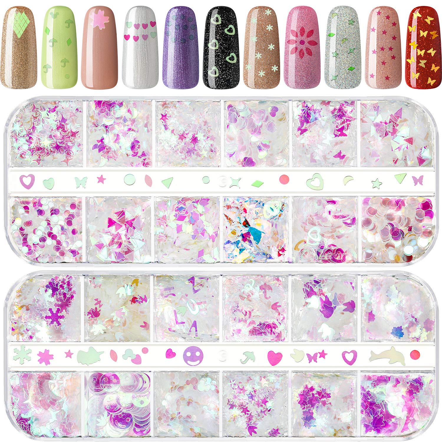 2 Packs Nail Sequin Nail Glitter Sequins Mixed Paillettes Holographic Nail Art Sparkly Glitter Sheets Tips Manicure Nail Decoration for Nail Crafts Face Eyes Body (Mixed Paillettes)