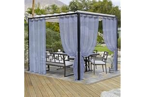 LORDTEX Burlap Linen Look Outdoor Curtains for Patio - 2 Panels Waterproof Sheer Curtains for Pergola, Porch, Cabana and Gazebo Grommet Indoor/Outdoor Voile Sheer Drapes (52 x 84 inch, Navy)