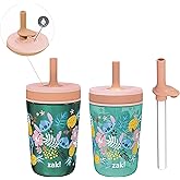 Zak Designs Disney Lilo and Stitch Kelso Tumbler Set, Leak-Proof Screw-On Lid with Straw, Bundle for Kids Includes Plastic and Stainless Steel Cups with Bonus Sipper (3pc Set, Non-BPA, Stitch)