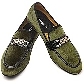 XQWFH Men's Velvet Loafers,Mens Dress Shoes with Gold Chain, Slip On Flats Smoking Slippers Penny Shoes for Men
