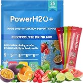 PowerH2O+ Sugar Free Electrolytes Powder Packets, 25 Sticks, 5 Flavors | Liquid Daily IV Hydration Drink Mix, Sodium, Vitamin C, Potassium, Magnesium, Zinc, Calcium, Gluten Free, Vegan, Exercise