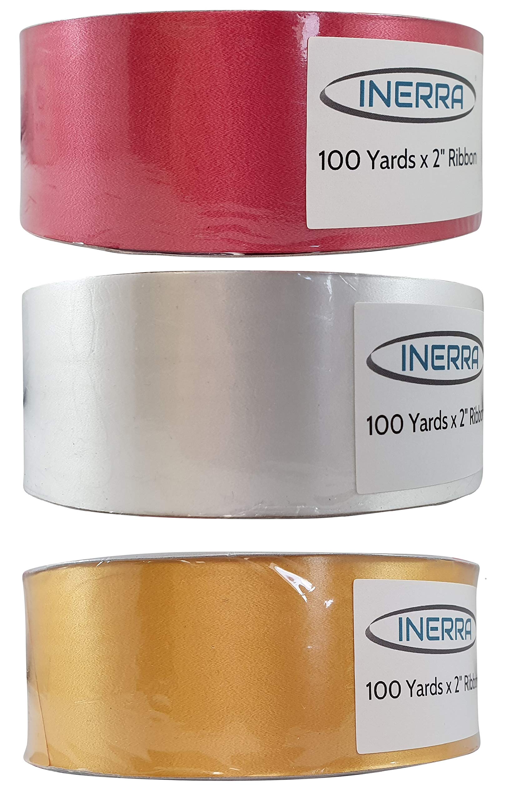 INERRA Ribbon Multipack - 3 x 100 Yard Rolls (Red, White and Gold)