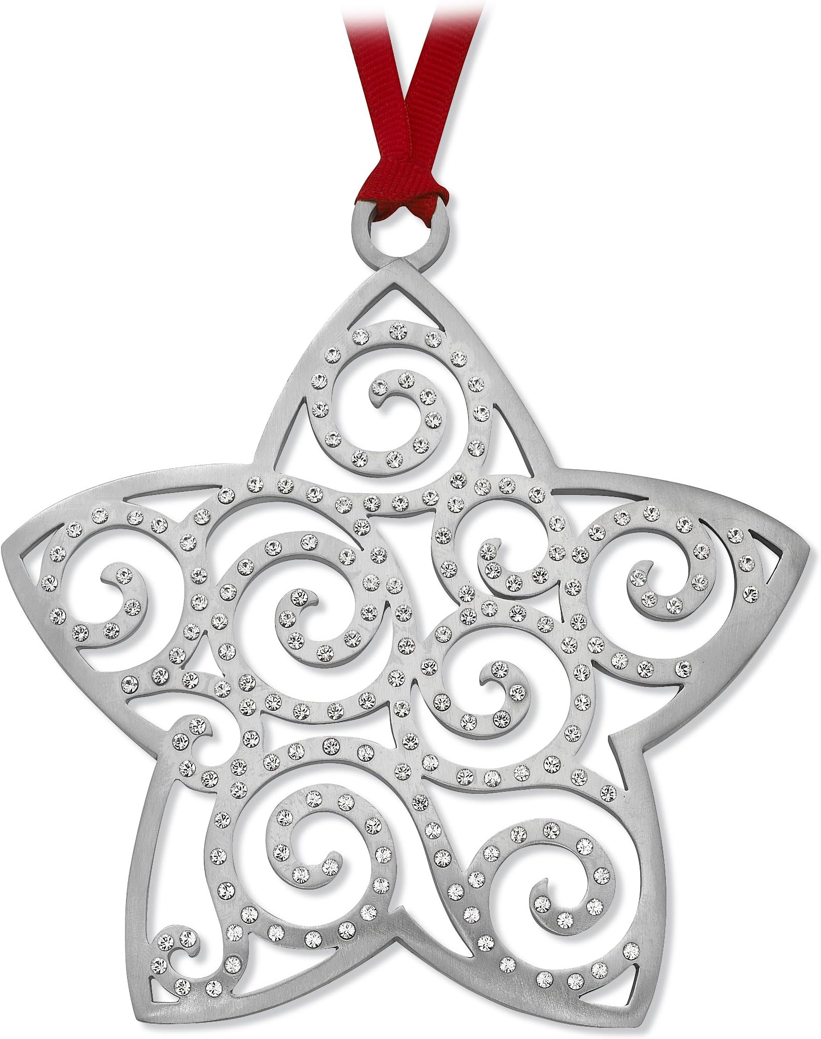 Star Christmas Ornament 4.5" Pewter with Austrian Crystals Plated Rhodium Made in USA