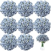 Hoteam 72 Heads Dusty Blue Artificial Rose Flowers 6 Bouquet Wedding Decoration Faux Flower Arrangement Bouquet with Stem Bridal Shower Gift Floral Centerpiece for Tables
