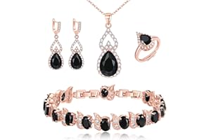 BriLove Wedding Jewelry Set for Women Bride Bridesmaid, Gorgeous Cubic Zirconia Teardrop Necklace Earrings Bracelet Adjustable Ring Jewelry Gift for Birthday/Anniversary/Mother’s Day