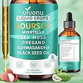 10-in-1 Soursop Bitters Liquid Drops 3000mg, Soursop Drops with Ashwagandha, Black Seed Oil, Moringa, See Moss for Natural Antioxidant, Cell Support & Regeneration, Immune Boost, Rich In Vitamin D& C