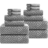 Jarson 12 Pieces Bath Towel Set Soft, Dark Grey - Quick Dry Family Towels for Bath, Highly Absorbent Towel Set for Hotel-4 Luxury Bath Towels, 4 Hand Towels & 4 Washcloths for Bathroom