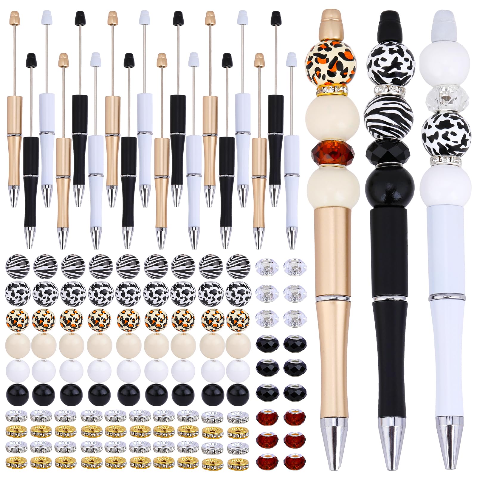 WEWAYSMILE 18 Pcs Beadable Pens Plastic Bead Pen Colorful Beads DIY Black Ink Beadable Pens Kit Gift for Teens Office School Supplies