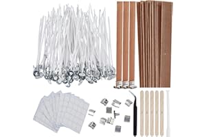 Candle Wicks for Candle Making,180 Pcs Cotton & 10Pcs Wooden Candle Wicks with 180 Pcs Adhesive Stickers, 5 Pcs Wooden Wick H