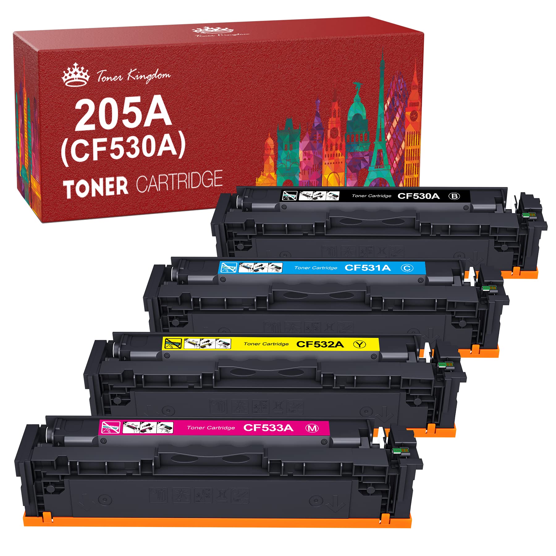 Toner Kingdom Compatible Toner Cartridge Replacement for HP 205A CF530A CF531A CF532A CF533A for HP Color Laserjet M181FW M180NW M180N M181 M180 M154A M154NW M154 (1Black/1Cyan/1Yellow/1Magenta)