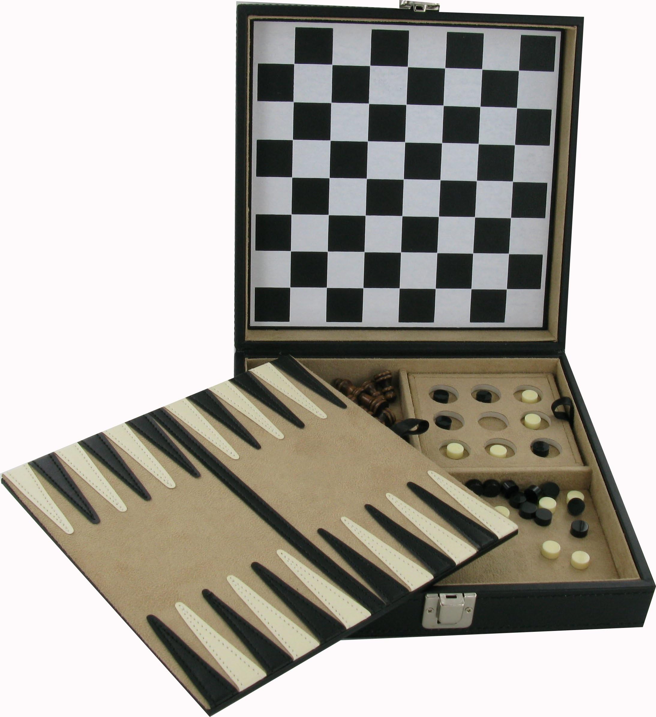 Gentlemans Gifts Online 5 In 1 Portable Games Set Enclosed in Luxury Leather Case (22 X 22.5 X 6.5cm)