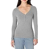 Amazon Essentials Women's Ribbed Knit Long Sleeve Henley Slim Fit T-Shirt
