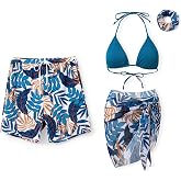PATPAT Matching Swimsuits for Couples Floral Bikini or Men's Swim Trunks | Sold Separately, Leaf Print Design, 3-Piece Cover-Up Style, Soft Stretch Fabric For Beach, Pool And Resort Vacations