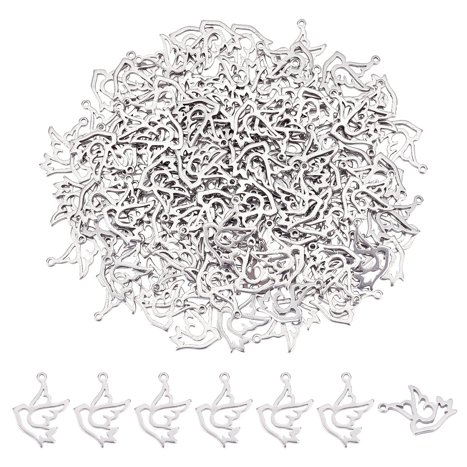 DICOSMETIC 120Pcs Animal Bird Charms Stainless Steel Dove Pendants Hollow Style Peace Dove Charms Small Bird Charms Heart Piece Jewelry Making Charms for DIY Crafts, Hole: 0.9mm
