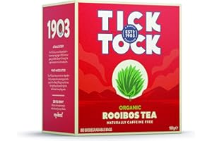 TICK TOCK TEAS Organic Rooibos Tea Bags - Naturally Caffeine Free Red Bush Herbal Tea from South Africa | Smooth & Rich Flavor, Low Tannin, Enjoy Hot or Iced with Milk, Lemon, or Honey - 80 Count