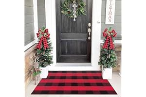 Rustaa Christmas Door Mat Checkered Cotton Handwoven Front Door Mat Outdoor Welcome Mat Farmhouse Holiday Outdoor Mats for En