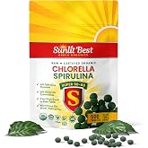 Sunlit Best Organic Chlorella Spirulina Tablets, Vegan Protein Iron, 500CT | USDA Certified, 250mg Raw Cracked Cell Wall Chlorophyll, Super Green, Vitamins B12, Immune Gut Joint Support, Muscle Recovery