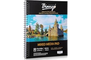 Bianyo Mixed Media Paper Sketchbook, 11" X 14", 60 Sheets/Each, 123 LBS/200 GSM, Spiral-Bound Pad, Micro-Perforated, Ideal for Wet & Dry Media Like Marker, Watercolor, Acrylic, Pastel, Pencil