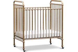 NAMESAKE Abigail 3-in-1 Portable Baby Crib with Wheels - GREENGUARD Gold Certified Convertible Crib to Toddler Bed & Daybed - Metal Baby Bed w/ 4 Adjustable Mattress Heights, for Small Spaces - Gold