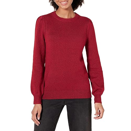 Amazon Essentials Women's Soft Touch Pleated Shoulder Crewneck Sweater, Dark Red, X-Small