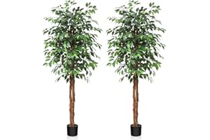OAKRED 6FT Silk Artificial Ficus Tree with Natural Wood Trunk and Realistic Leaves, Fake Plants Tall Fake Trees Faux Ficus Tr