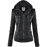 Made By Johnny Faux Leather Jacket Women Motorcycle Coat for Biker with Removable Hood