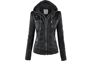 Made By Johnny Faux Leather Jacket Women Motorcycle Coat for Biker with Removable Hood