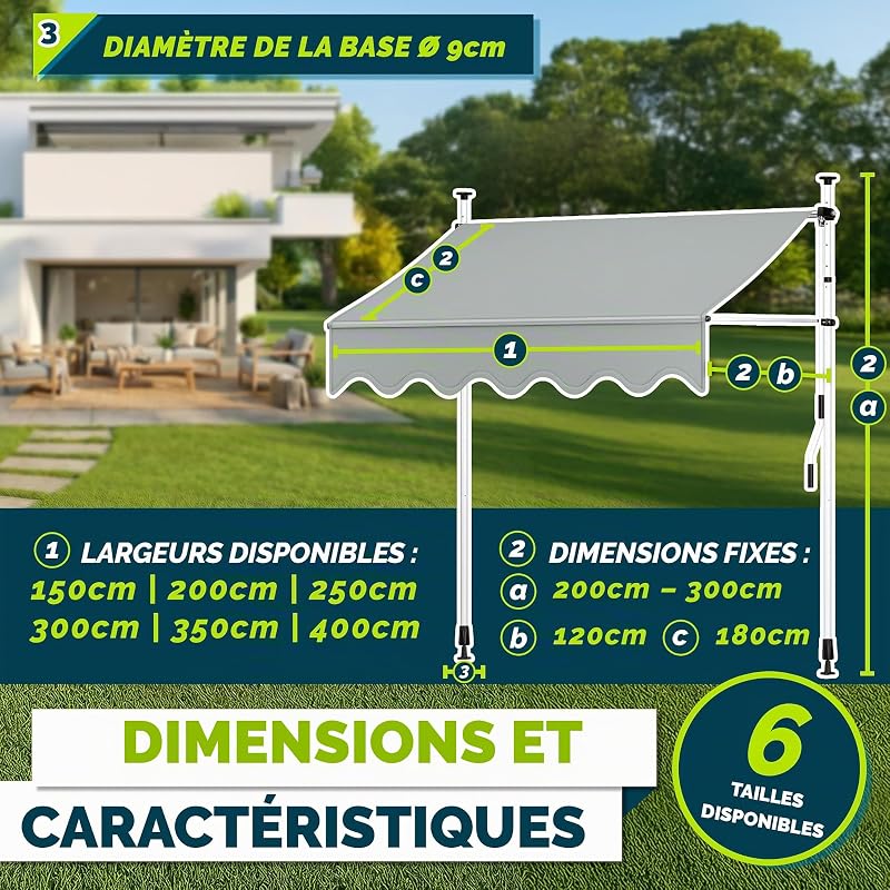 Store Banne Manuel rétractable avec manivelle pour Le Balcon | Marquise de terrasse sans percement | Marquise Soleil de Balcon auvent téléscopique (Gris Clair, 250cm)