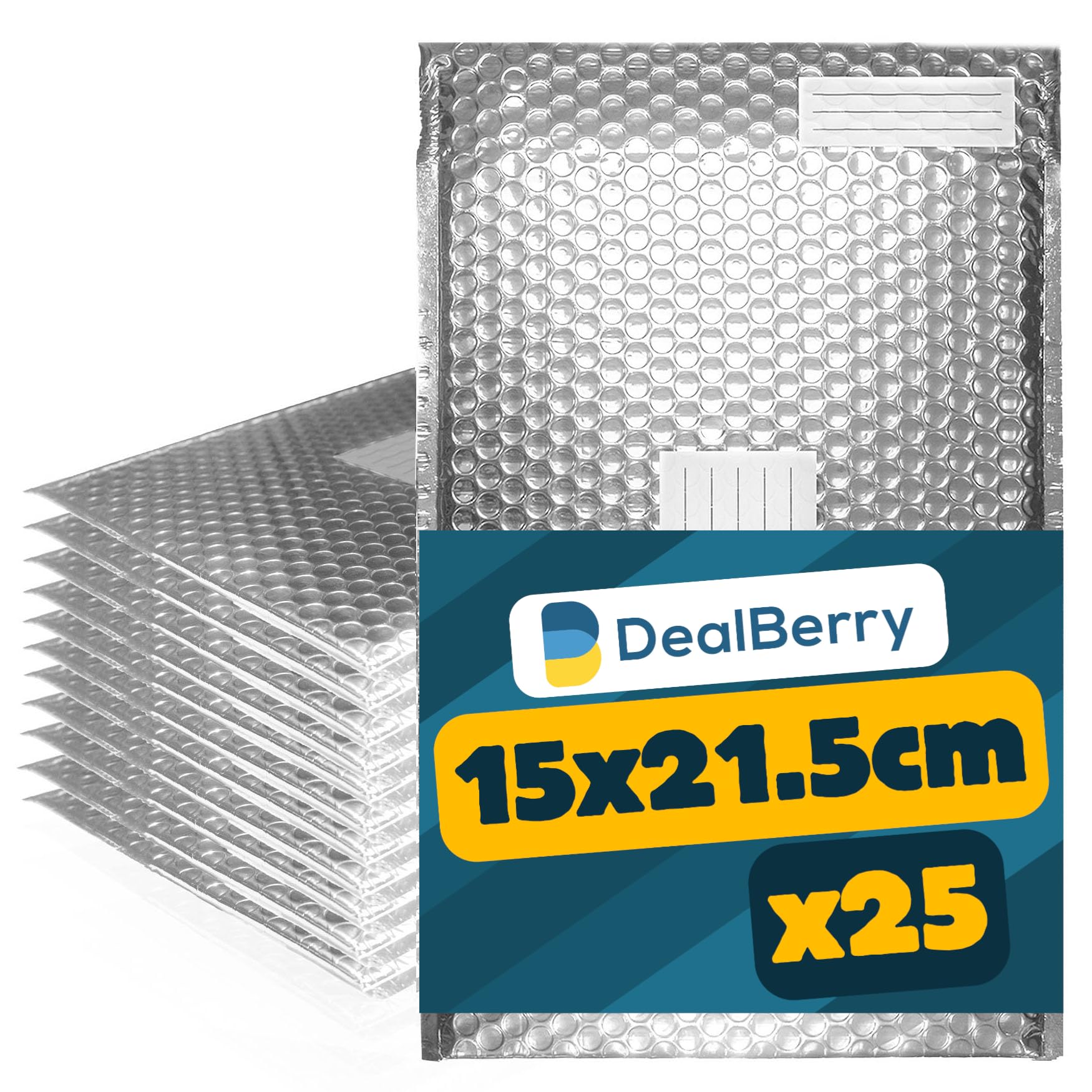 25 Pack Padded Bubble Envelopes - Bubble Wrap Envelope - Poly Bags for Shipping Packaging Mailing - Envelopes Peel and Seal - Address & Return Box (Silver, 15x21.5cm)