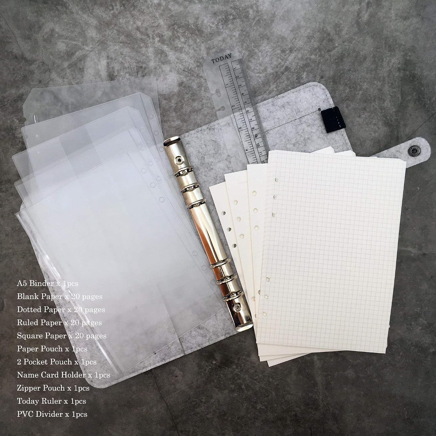 A6/ A5 6-Holes Felt Cover Round Ring View Binder File Folder for Loose Leaf Sheet Protectors/Binder Cover Protector, Marigold, A5 Combo - Image 3