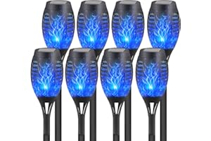 FAISHILAN 8-Pack Blue Solar Flickering Flame Torches – Waterproof Solar Garden Lights, Outdoor Solar Lights for Yards, and Flame Torches for Patio and Pathway Decorations