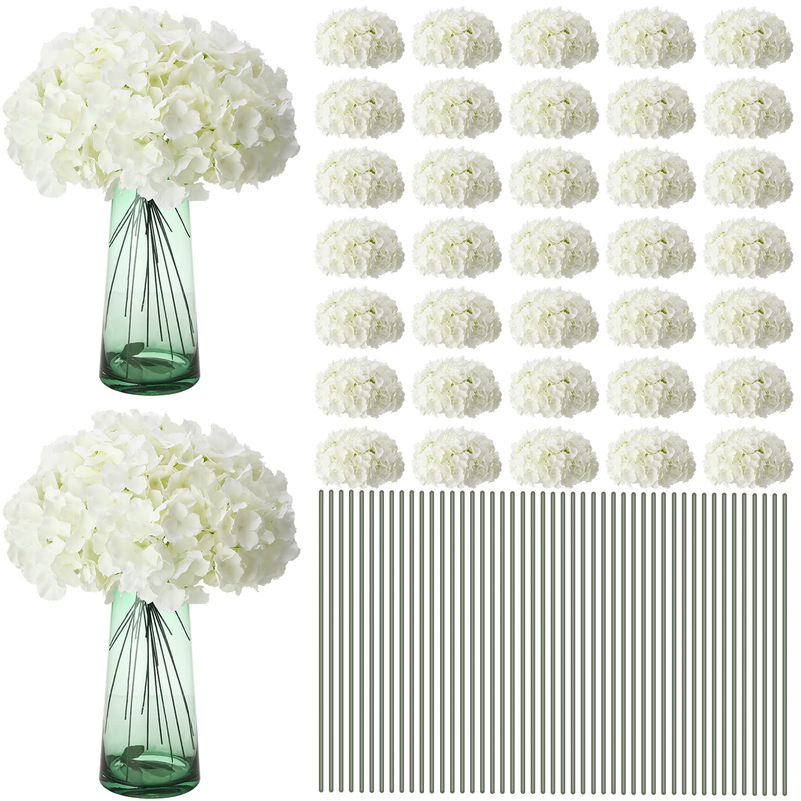 Photo 1 of Unittype Silk Hydrangea Artificial Flowers Heads with Stems Faux Hydrangea Flowers for Wedding Centerpieces Bouquets DIY Floral Decorations for Home Indoor(White,100 Pieces)