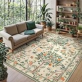 Lanffia Botanical 8x10 Area Rugs for Living Room, Whimsical Washable Low Pile Rug for Nursery, Beige Tree Plant Non Slip Indo