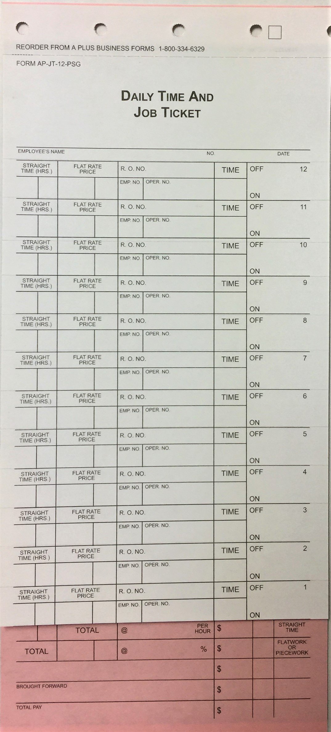 View 1 of 12 Flag Mechanics Daily Time and Job Ticket JT-12-PSG by A+ (500 Per Box)(V2)