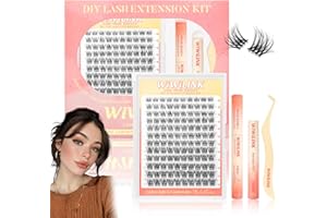 WiWiLINK Wispy Lash Clusters Stella DIY Lash Extension Kit and Natural Eyelash Clusters 8-16mm with Bond, Seal, and Remover D