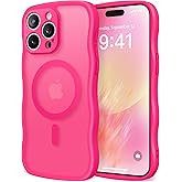 CAPRARO Cute for iPhone 15 Pro Max Case, Compatible with MagSafe, [Curly Wave Edge] [Full Camera Protection] [14 FT Drop Protection] Magnetic Phone Case for 15 Pro Max 6.7 Inch, Hot Pink