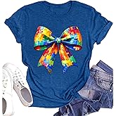 Autism Acceptance Shirt for Women I Believe in a Spectrum of Possibilities Tee Top Be Kind Short Sleeve