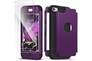 iPod Touch 7th Generation Case with 2 Screen Protector, IDweel Heavy Duty High Impact Shockproof Case Cover Protective Case for iPod Touch 5/6/7th Generation, Deep Purple+Black