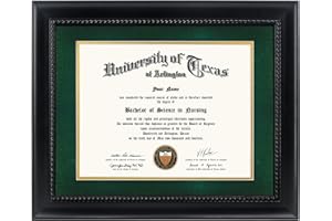 GMFrames 8.5x11 Diploma Degree Frame with Green Mat or Display 11x14 Certificates without Mat,Solid Wood,Black Finish with Intricate Black Rope Detail,UV Protection Acrylic