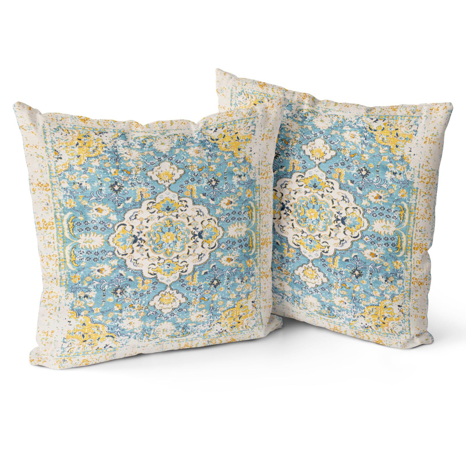 Snylcce Boho Throw Pillow Covers Set of 2 Floral white Antique & Vintage Design, Double-Sided Pattern - 45x45 cm Soft Cushion Covers for Garden Couch, Sofa, Bed - Decorative 18x18 Inch Pillowcases