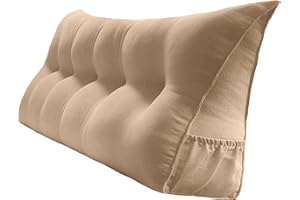 Peachwell Triangular Reading Bed Rest Pillow Large Bolster Cushion Headboard Backrest Wedge Pillow with Removable Cover and Two Large Side Pockets (Champagne, Queen: 59 x 8 x 20 inches)