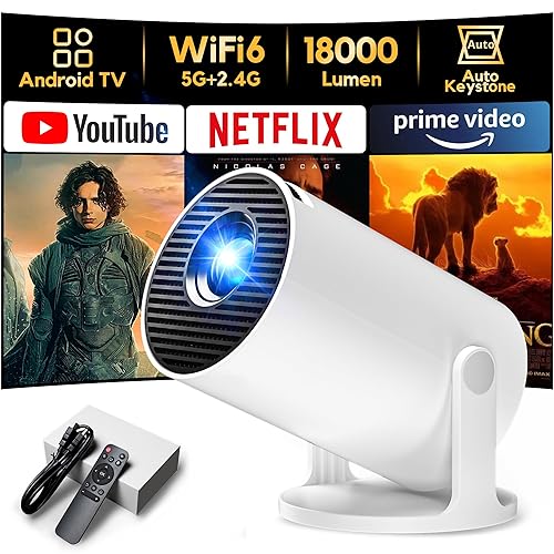 Mini Projector [Built-in Apps] AKIYO O2 2025 Upgraded 18000 Lumen Projector with WiFi6 & BT5.4, Portable Projectors 1080P Supported, Auto Keystone, 180° Rotation Compatible with HDMI/USB/Laptop/Switch
