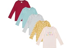 Cudlie 5-Pack Infant/Toddler Girl Long Sleeve Shirt - Basic Baby Tees, Blouses, Tops - Solid Print & Ruffled Tshirts