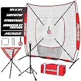 AOLIGEIJS 6'X6' Baseball Softball Practice Net with Batting Tee and Ball Caddy, Bonus Strike Zone Target and Bow Frame, for Hitting, Pitching, Catching