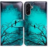 Bcov Case for Galaxy A17 5G,Black Bird Green Leather Flip Phone Case Wallet Cover with Card Slot Holder Kickstand Case for Samsung Galaxy A17 5G