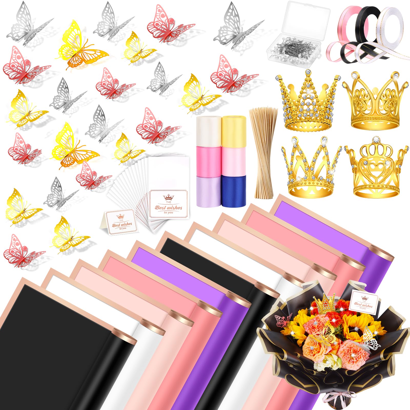 Photo 1 of *** (WRAPPING PAPER ONLY***MISSING PIECES)**** Dejiovey 40 Sheets Flower Wrapping Paper Floral Bouquet Waterproof Wrapping DIY Craft