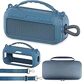 JCHPINE Silicone Cover and Hard Carrying Case for Bose SoundLink Plus Speaker, Protective Silicone Case with Handle and Shoulder Strap (Blue Case)