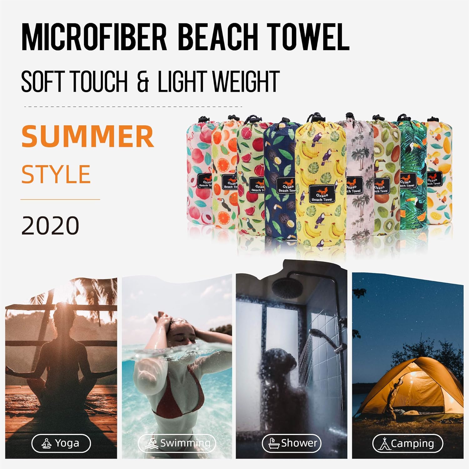 Ozaeo Microfiber Travel Towel, Fast Drying Beach Towel, Super Absorbent, Lightweight, Sand Free, Compact Camping Towel for Swimming, Hiking, Gym, Yoga Banana-Yellow : Sports & Outdoors